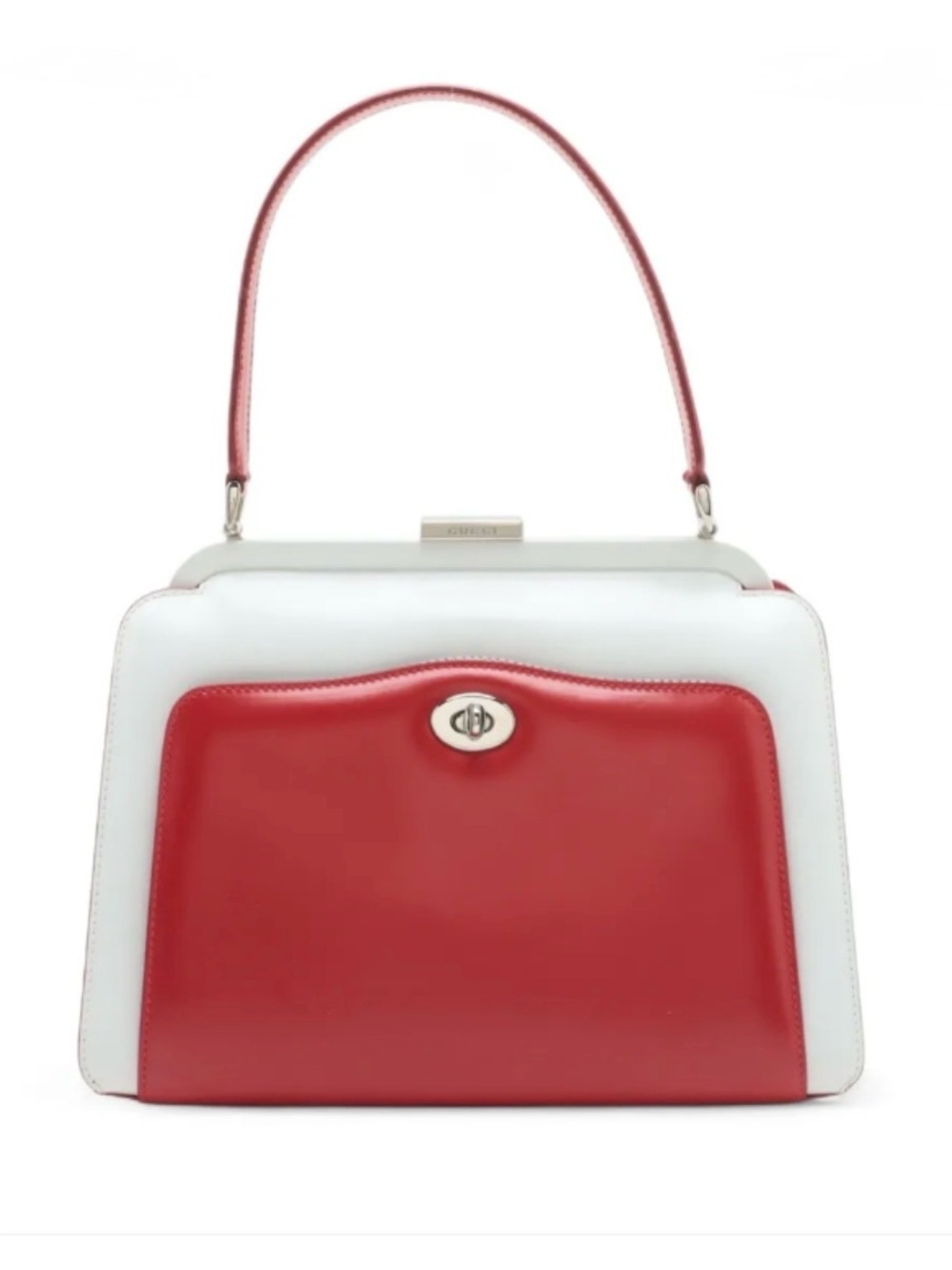 Gucci Classic Two-Tone Red and White Leather Top-Handle Bag